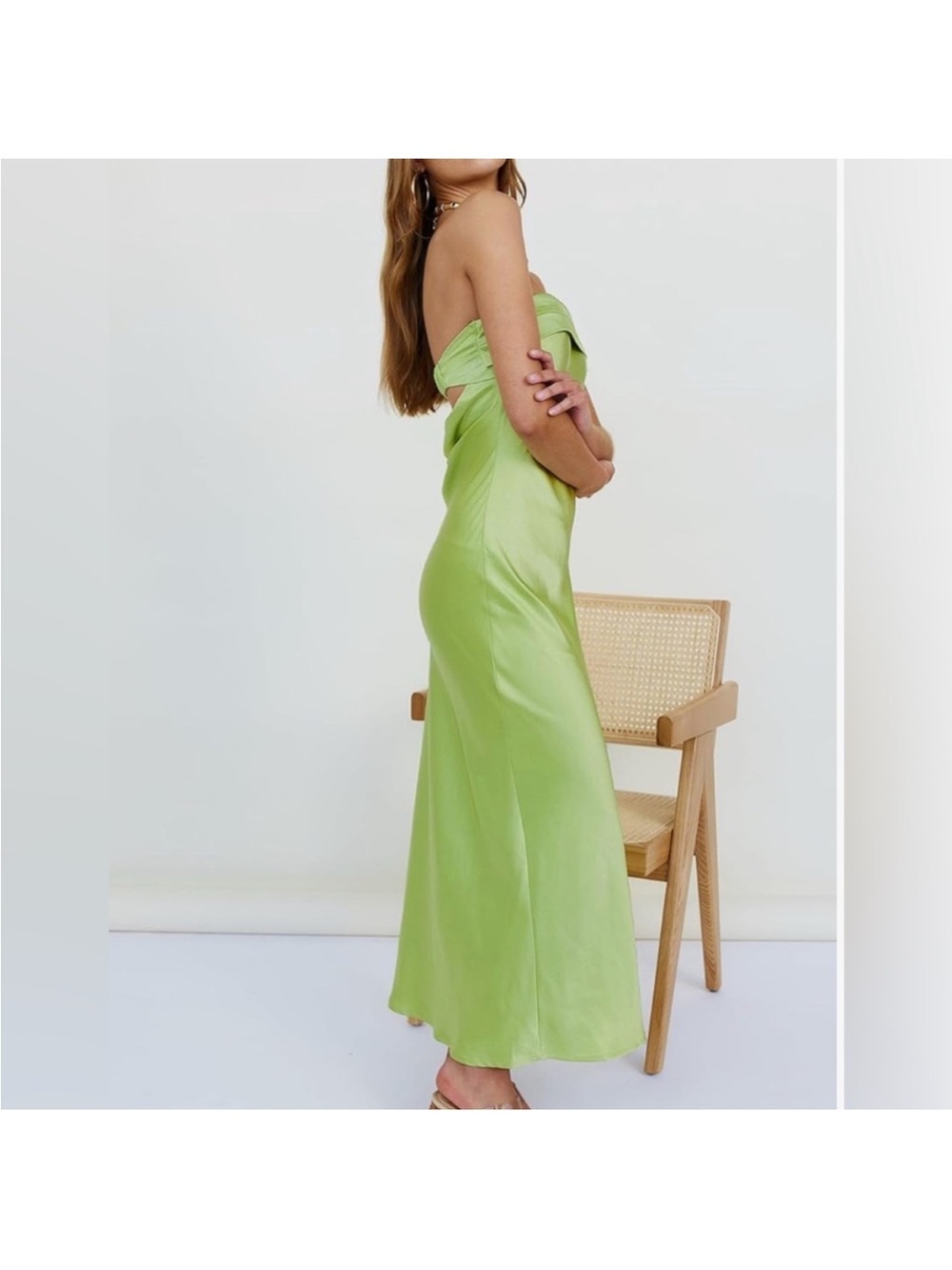 Strapless Light Green Satin Evening Dress